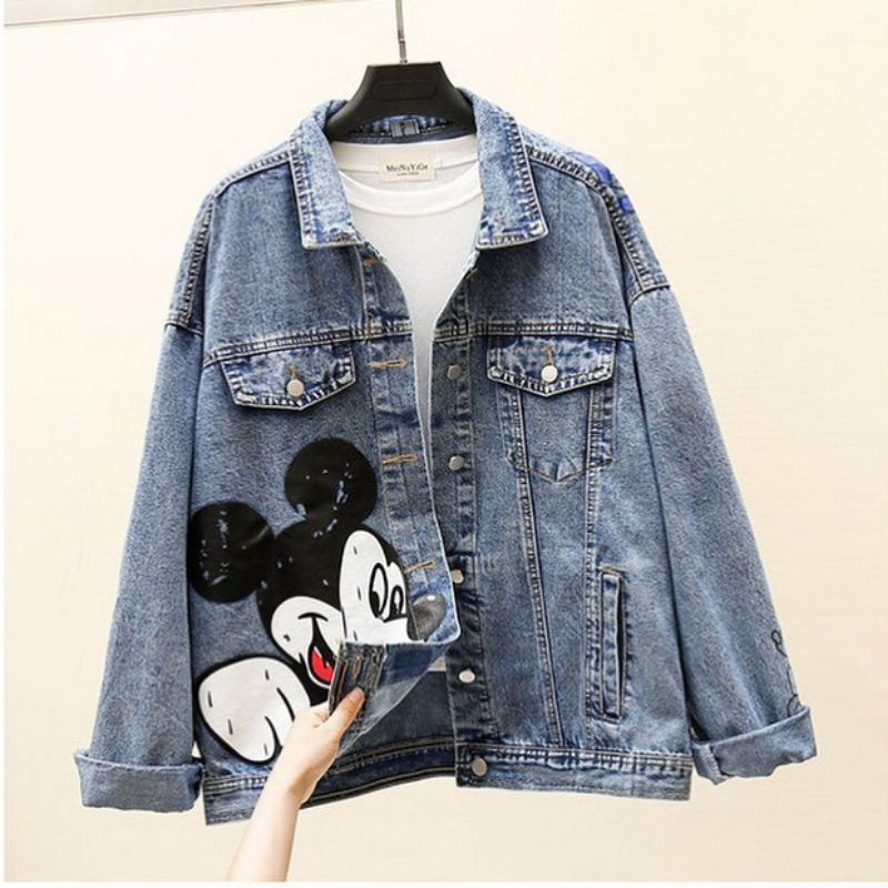 jaket jeans mickey wanita -jaket jeans - jaket wanita