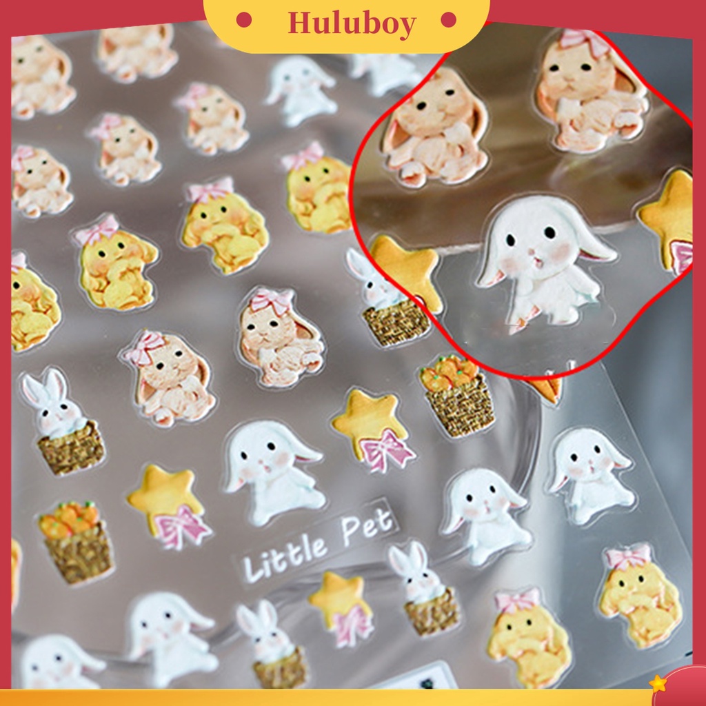 Huluboy Huluboy♡ Stiker Kuku Motif Kartun Hewan 5D Warna-Warni Untuk Manicure