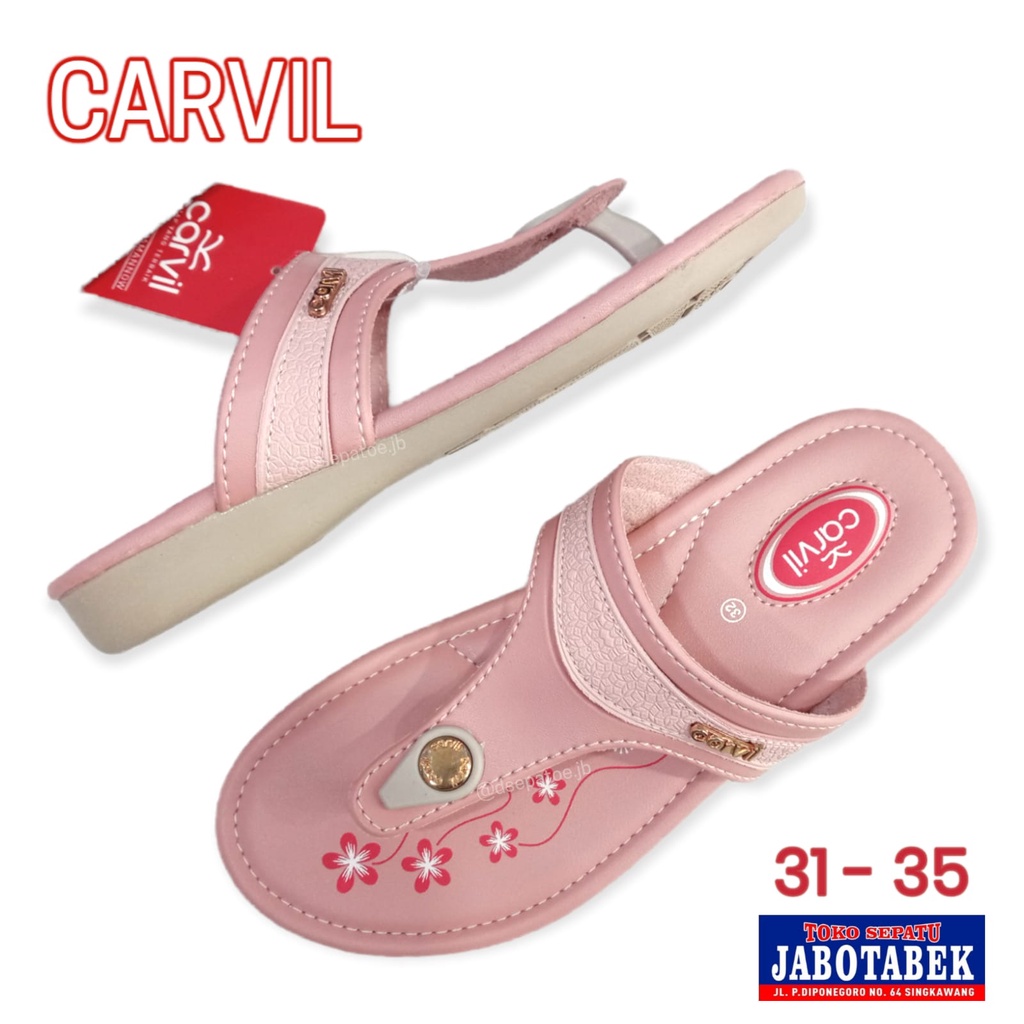 [COD] Sandal jepit casual anak cewek CARVIL warna soft pink merah muda size 31-35 teplek flat sole k
