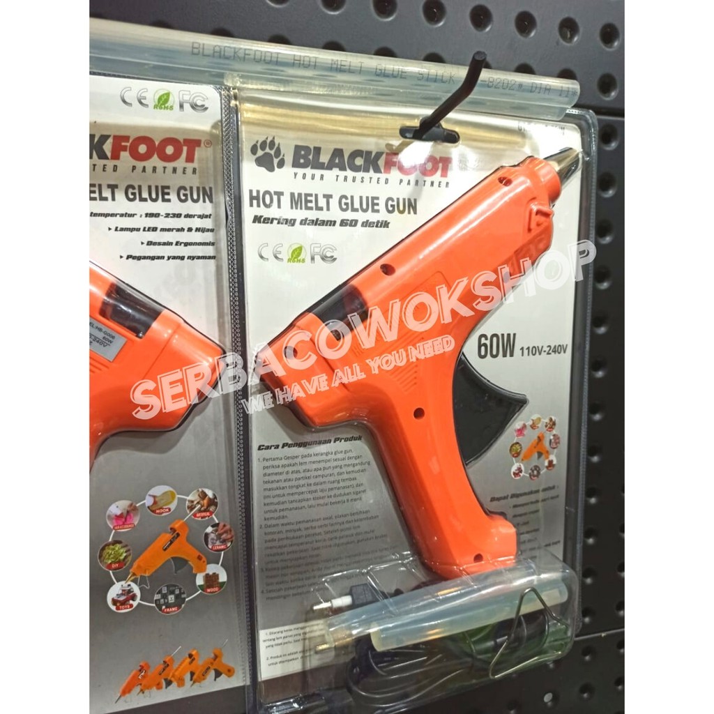 Blackfoot Hot Melt Stick Glue Gun 60 Watt 11 mm + Bonus 2 Batang Lem Termurah Berkualitas