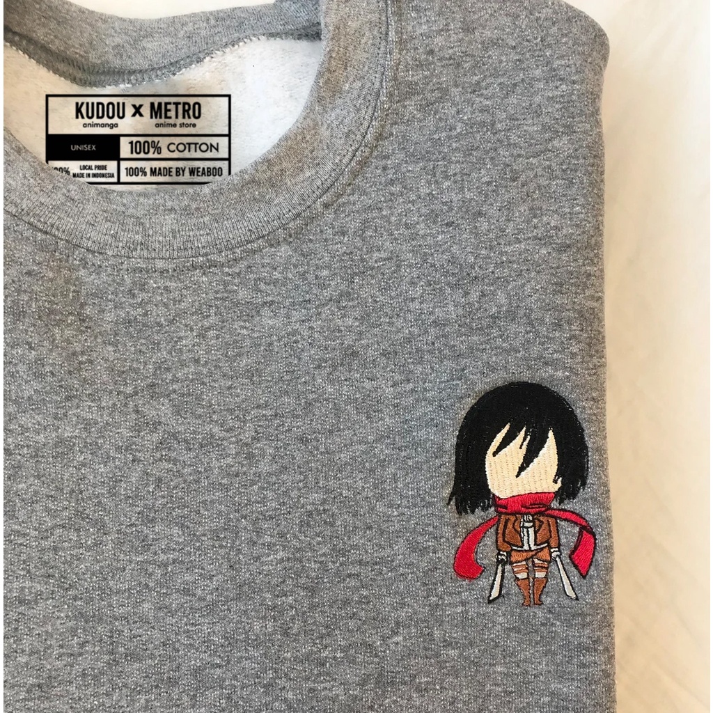 Crewneck Mikasa Ackerman Embroidery Anime Manga Attack On Titan SNK AOT Premium Unisex