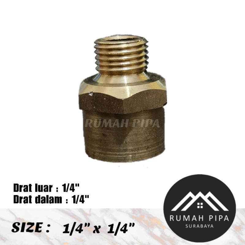 Nepel Sock drat luar dalam 1/4" x 1/4" - KUNINGAN