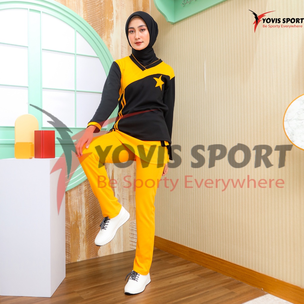 Setelan senam bintang Yovis Sport / celana senam / baju senam / setelan bintang/Setelan senam muslim