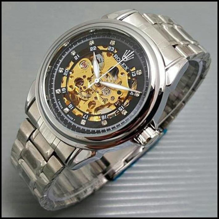 NOTED CUCI GUDANG JAM TANGAN PRIA / COWOK ROLEX RANTAI SKELETON DIAMOND 
