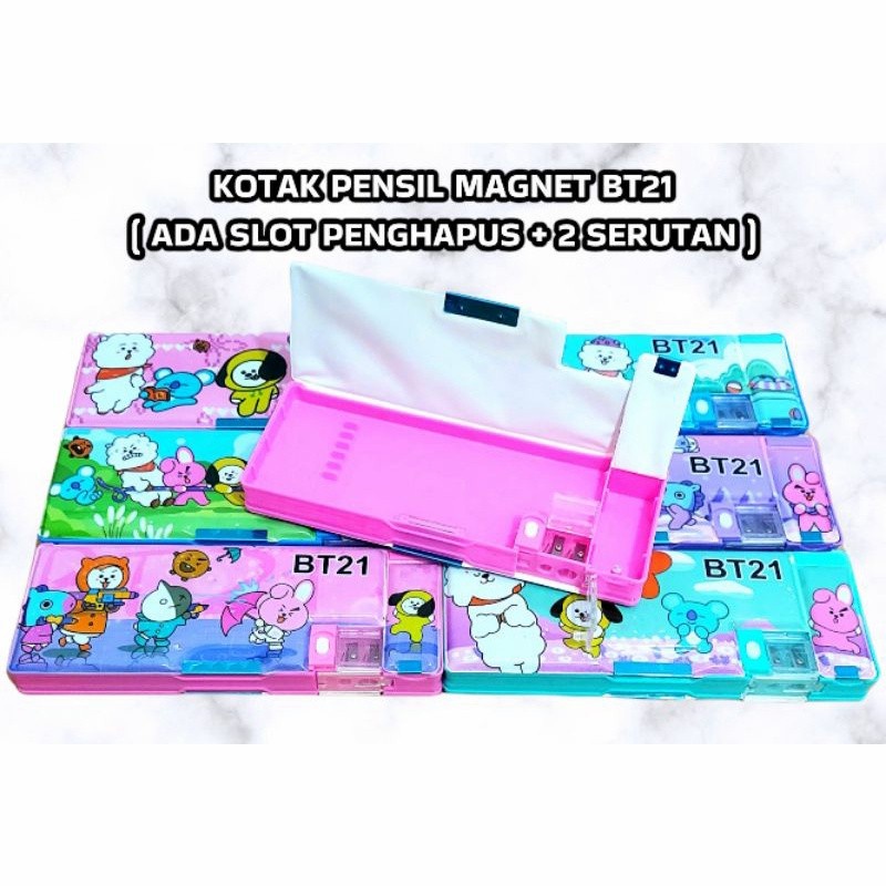 

Kotak Pensil Magnet Besar BT-21 ada Slot Penghapus + 2 Rautan