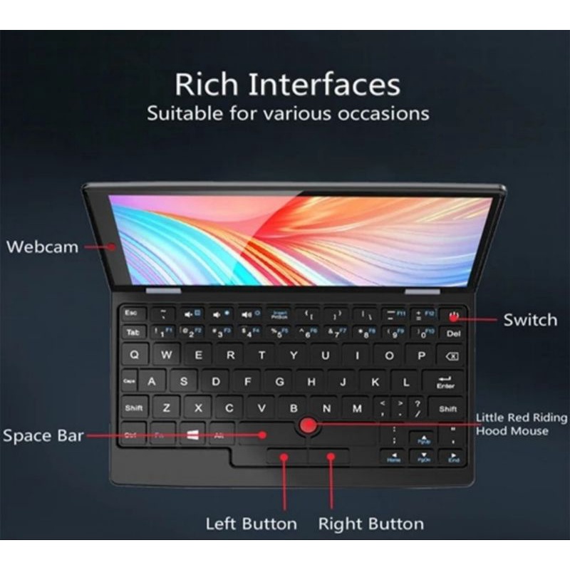 Laptop Mini W7 12/256GB 7&quot; J4125 Touch Keyboard US Windows 11 + Stylus Pen + Case + Slim Mouse