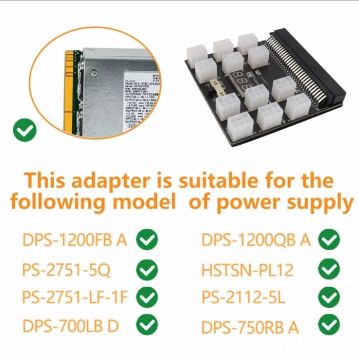 Mining 1200W breakout power supply board 12x 6pin server psu bitcoin