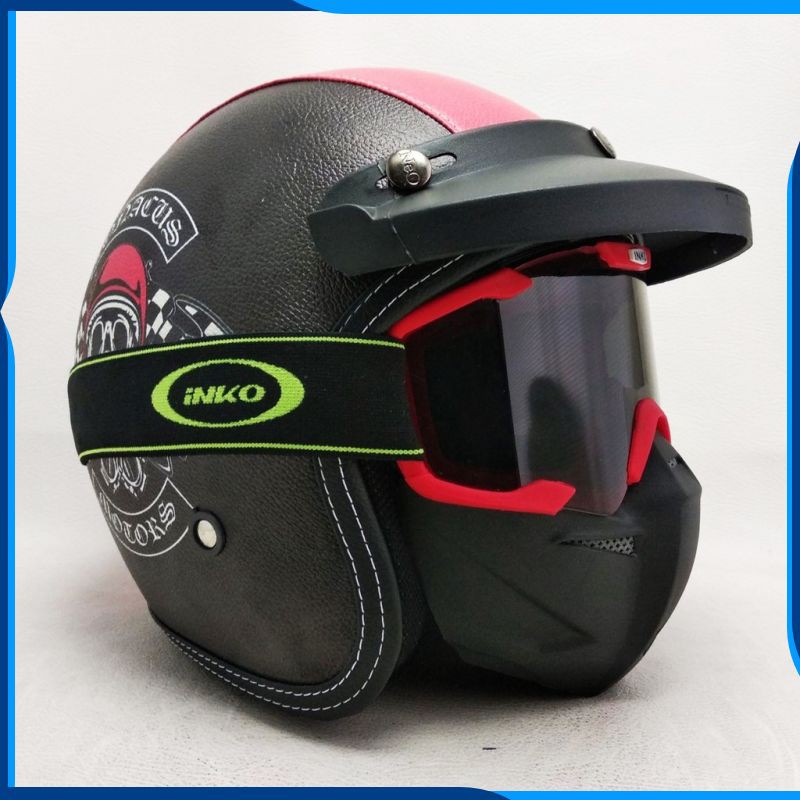 HELM MOTOR - Helm Google Masker goggle mask INKO dan TaffSPORT Motif Zonacus Ride Retro Kulit MURAH
