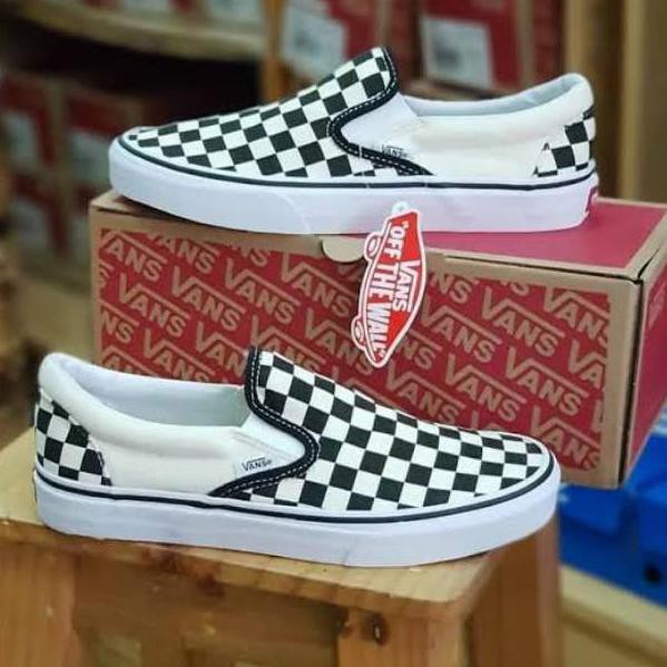 Sepatu Vans SLIP ON OG Motif Catur Checkerboard Black hitam White Original Pum Waffle DT Terbaru