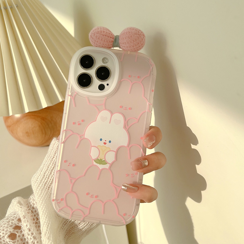 Soft case TPU Transparan Motif Kartun Kelinci Pita Untuk iPhone 11 Pro max 12 13 Pro max mini XS max xr 7 8 Se 2020 plus