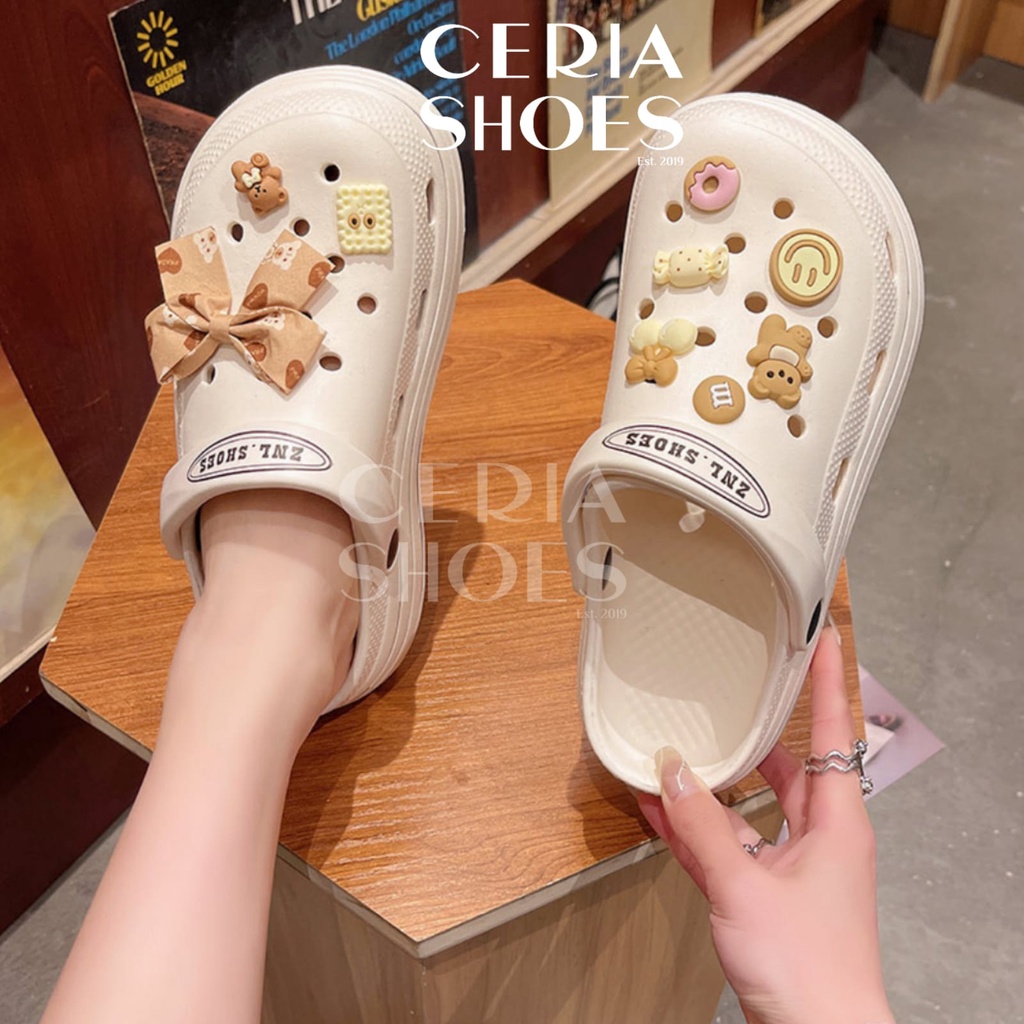 EVA Sandal Slop Slip On Wanita Bahan Karet Spons EVA Korean Super Ringan Empuk Elastis Non-Slip Sol Anti Air Candy Jibbitz Summer Sandals Import