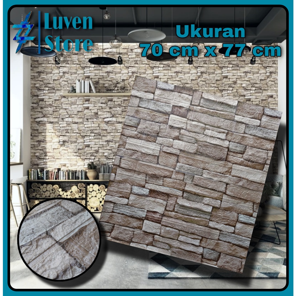 Paket Hemat 10 Lembar Wallpaper 3D Foam Brick. Wall Stiker Dinding Dekorasi Rumah Terbaik.-Corak Khaki