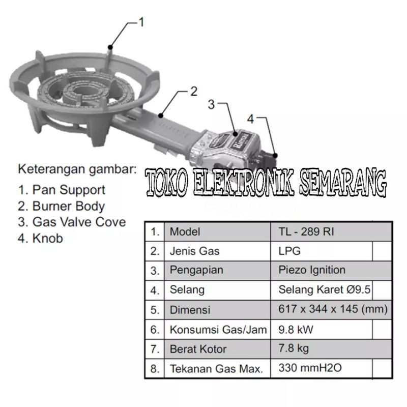 RINNAI KOMPOR GAS COR TL 289 RI API BESAR 2 RING 1 TUNGKU