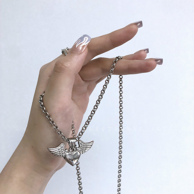 Necklace Angel Love Heart Wing Pendant Korean Harajuku Titanium Steel