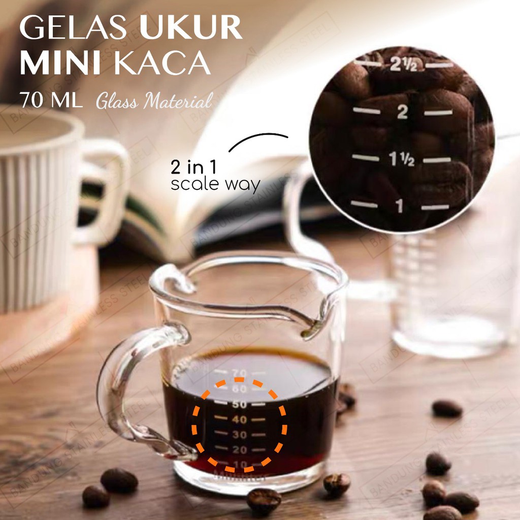 Gelas Takar 70ml Double Mouth Shot Glass Espresso Coffee Kaca measuring milk sugar