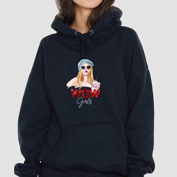 Hoodie Sweater Wow Sweater Wanita Oversize M - XXL