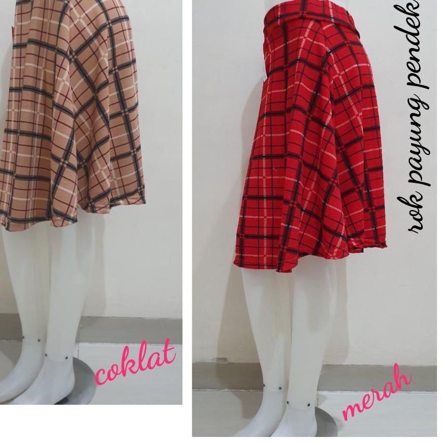TERBARU Rok Payung Pendek Wanita Motif Kotak