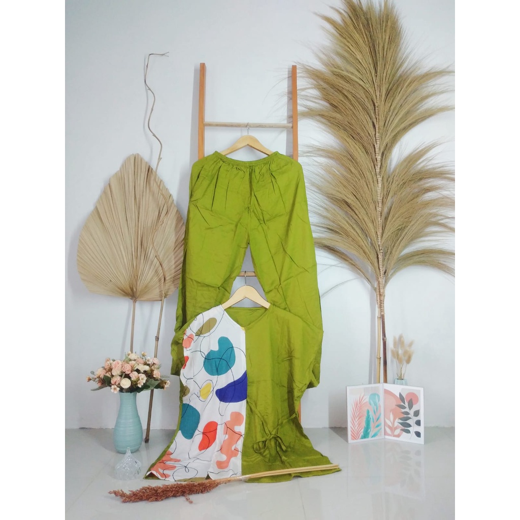 Piyama Wanita Celana Panjang / One Set Kombinasi Tali Rayon Premium