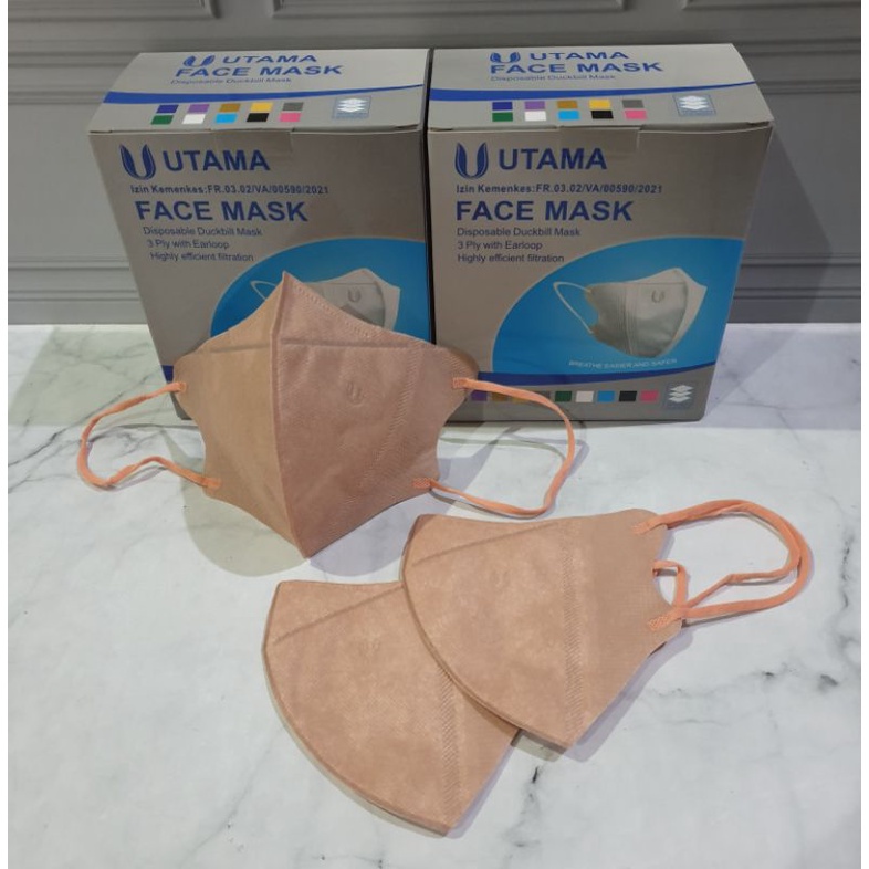 Masker Duckbill UTAMA izin KEMENKES RI isi 50 Pcs/BOX  Emboss U Premium Dewasa IMPORT Disposable Earloop mask Anti Virus COD