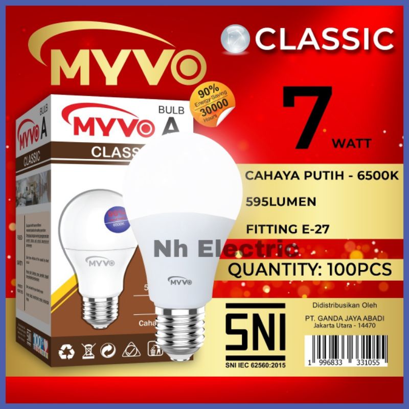 Lampu Led Bohlam Myvo Classic 7 Watt - Led 7w Classic Myvo - Led 7W Classic Myvo Garansi 1 Tahun