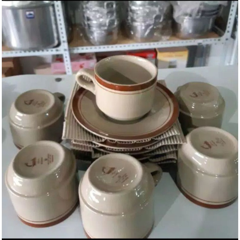 CANGKIR KERAMIK/GELAS KERAMIK 6 PCS + LEPEK 6