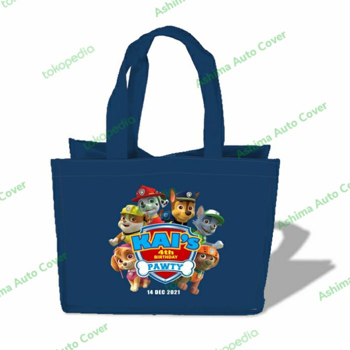 

tas goodie bag custom ultah tulisan nama dan foto anak, size 25*12*20