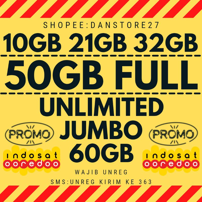 PAKET DATA INDOSAT UNLIMITED JUMBO 60GB || INDOSAT 50GB FULL 24 JAM || INDOSAT 32GB/21GB/10GB || BAC