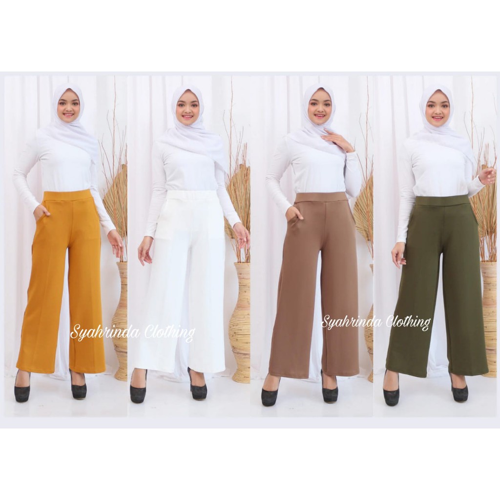 Celana Kulot Panjang Scuba Wanita Basic Cullote Pants Premium Melar Strech Bawahan Polos Celana