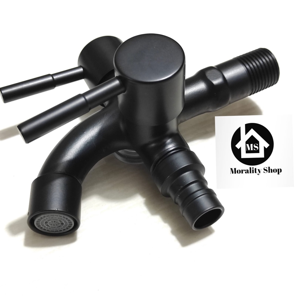 Kran air Shower Mandi Closet Cabang 2 Stainless 304 Hitam-Keran air Bak Kamar Mandi Two Way Bathroom Faucet BLack Stenlis