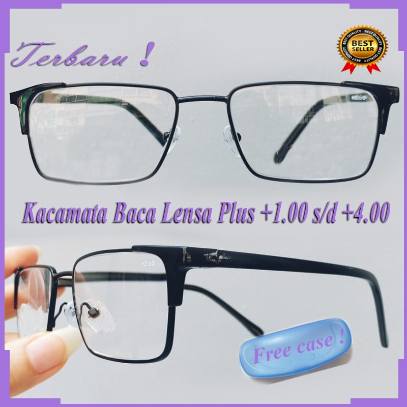 Kacamata Baca Lensa Plus (+) dari +1.00s/d +4.00 Kacamata Pria Wanita/Unisex Free Case Kacamata Plus