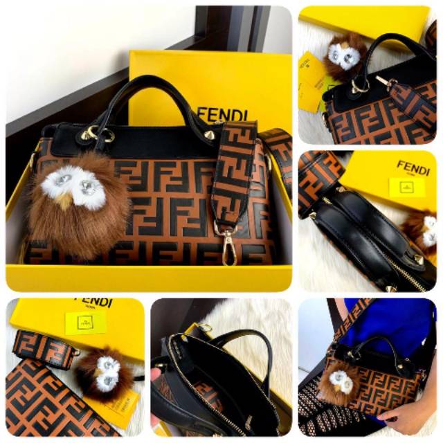 #F036 New Arrival FENDI Boston By The Way FF Embossed Logo
"Gold Edition" With Crystal Charma 2019