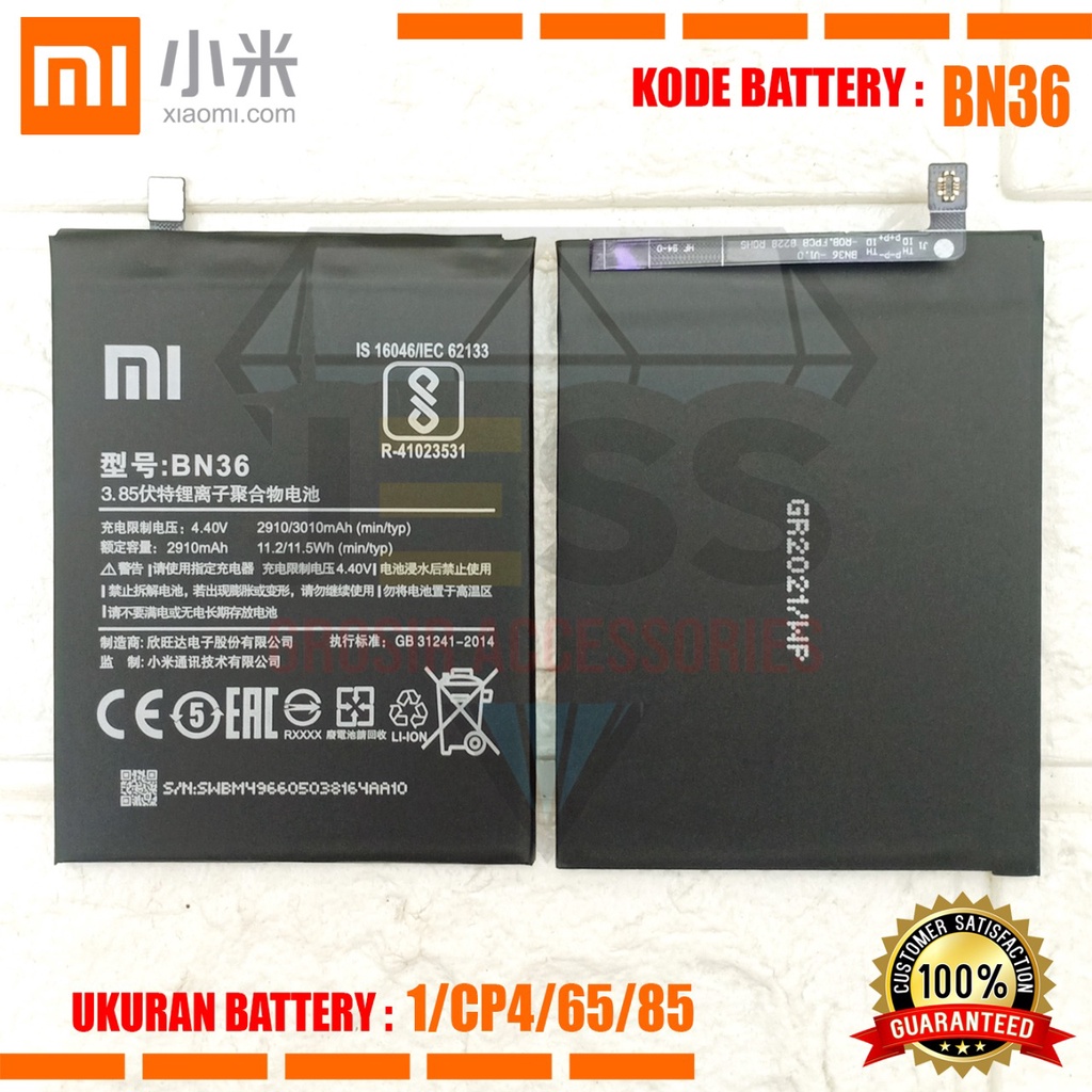 Baterai Battery Original Xiaomi BN36 &amp; BN-36 For type HP MI 6X - Mi 6X - MI A2 - MiA2 - M1804D2SE - M1804D2SC