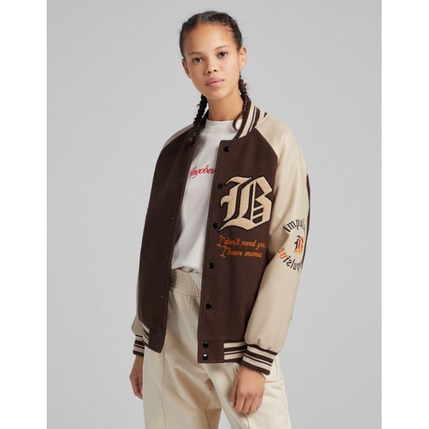BERSKHA 2022 VARSITY JACKET BOMBER FAUX LEATHER MIT PATCHES