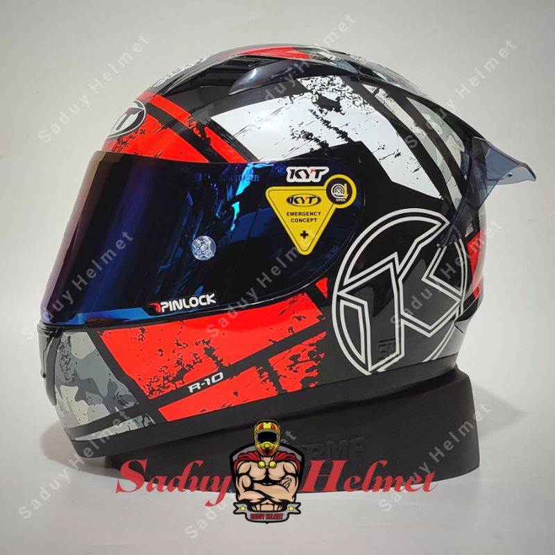 HELM KYT R10 SOLID HITAM DOP - BLACK DOP PAKET GANTENG-#3 Bk Red Paket