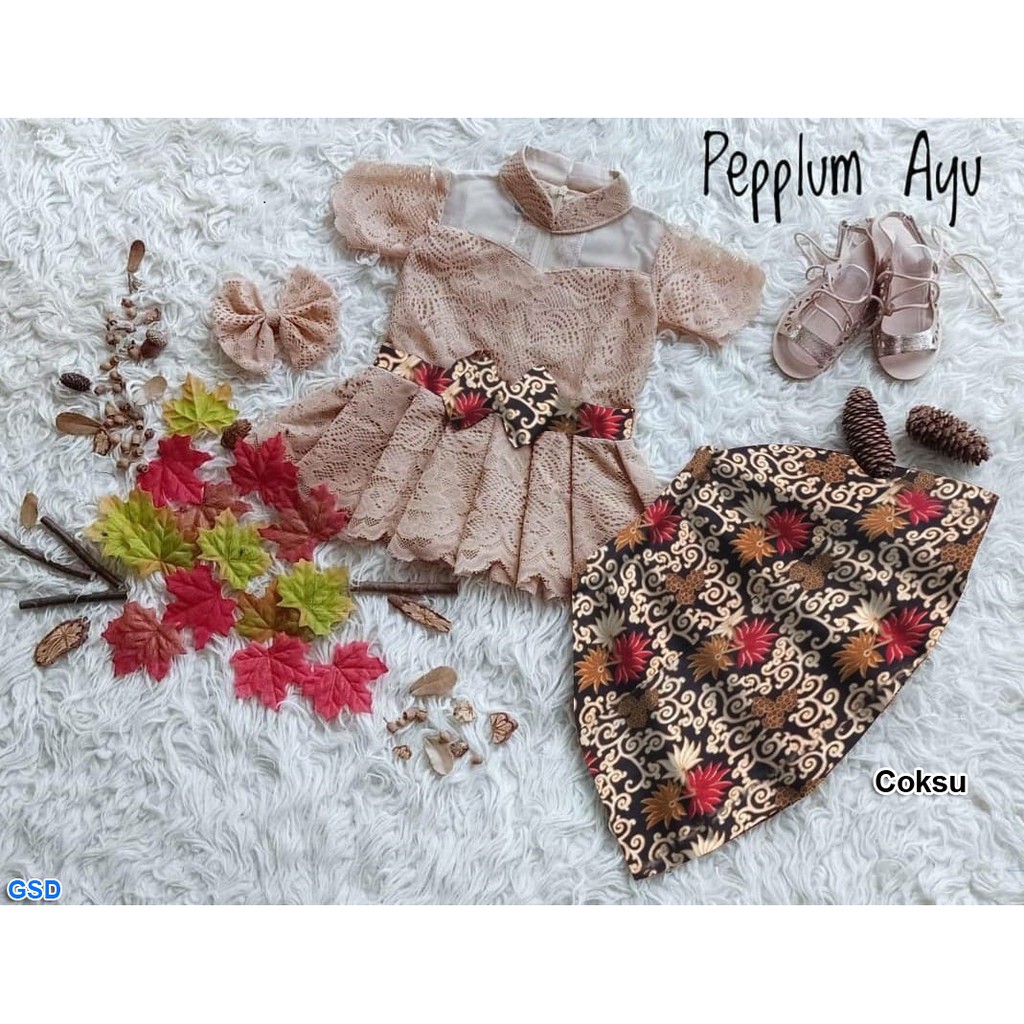 Set pepplum ayu/Setelan Kebaya Anak Brokat Perempuan ( Gratis Jepit Pita ) Umur 2-5 Tahun