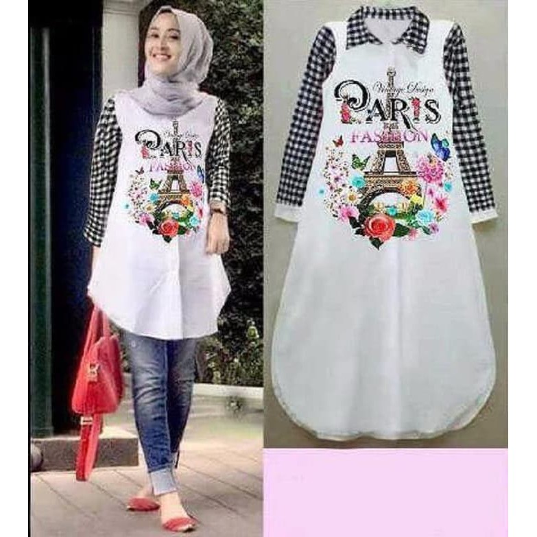 TUNIK PARISA KOTAK HITAM-PUTIH [Baju Atasan Wanita 0121] SGW