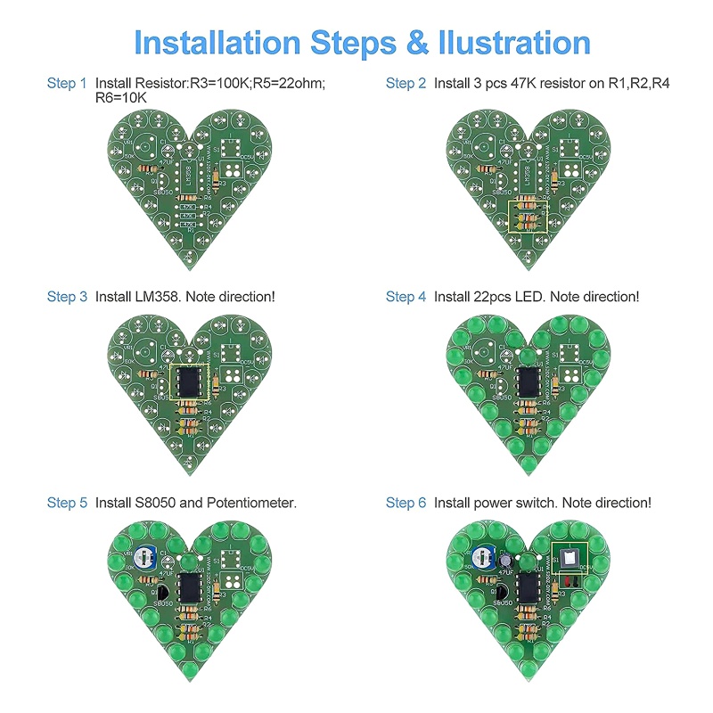 Vivi Lampu LED Elektronik Bentuk Hati DIY Untuk Belajar