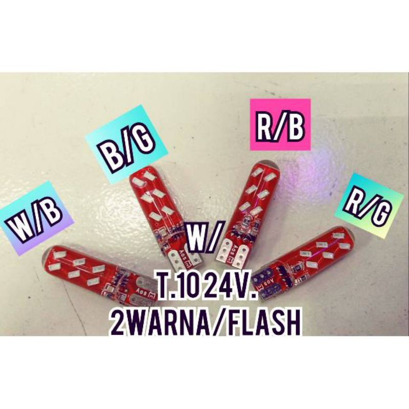 Lampu senja T10 12 LED 24volt 2 warna kedip