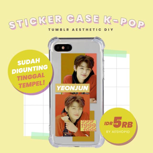 DIY sticker case set TXT stiker tumblr aesthetic hp kpop hueningkai soobin yeonjun beomgyu taehyun