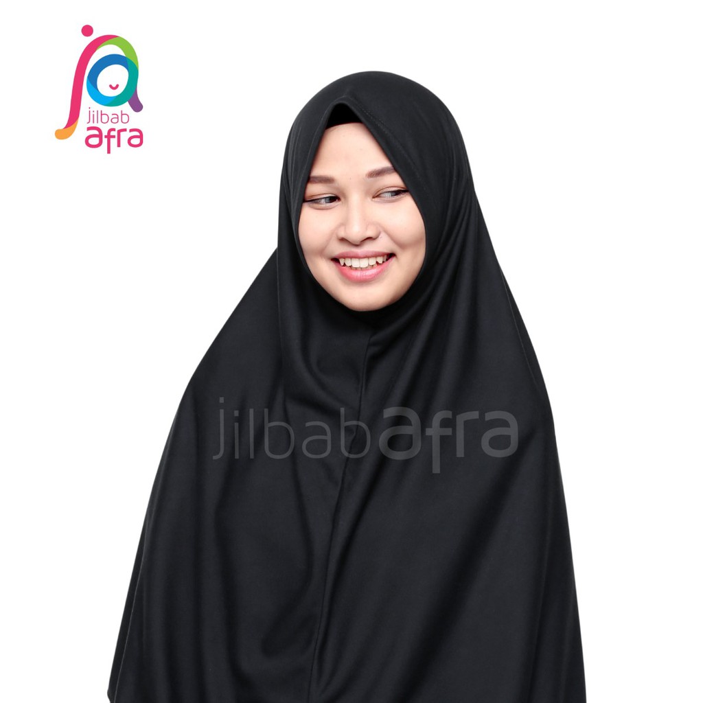 Jilbab Afra Syifa Hitam - Bergo Syiria Non Pet - Hijab Instan Bahan Kaos, Adem &amp; Lembut