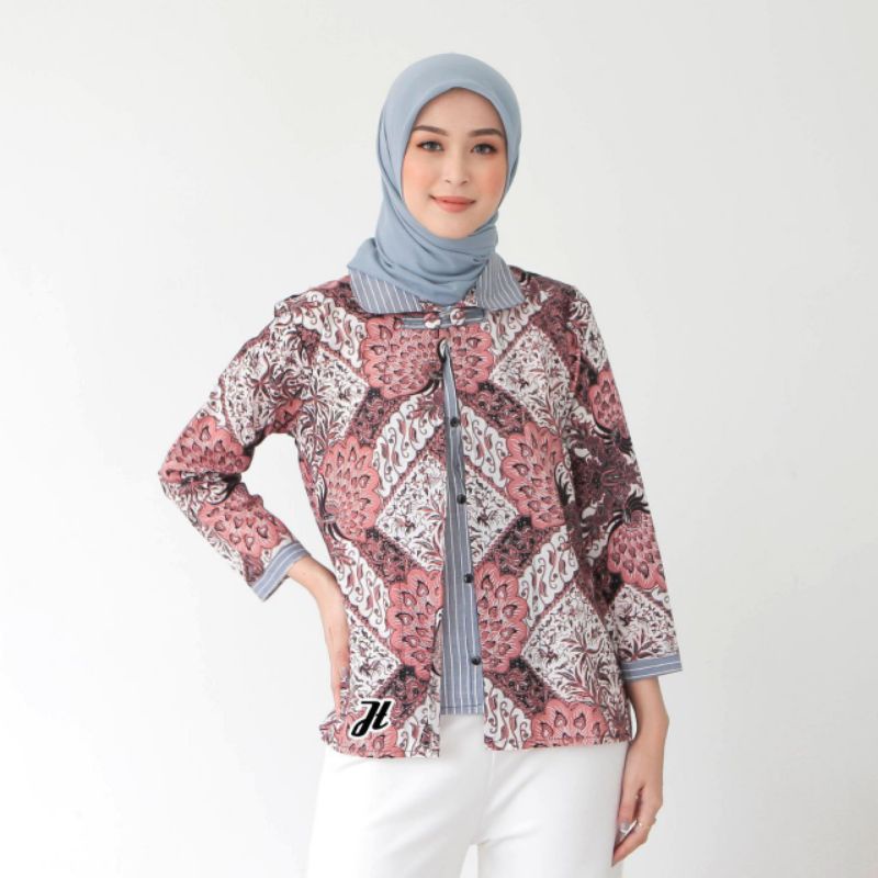 Batik wanita ASJ SA HRB026 Kenongo Kemeja Tosca Pendek-Bollero 1