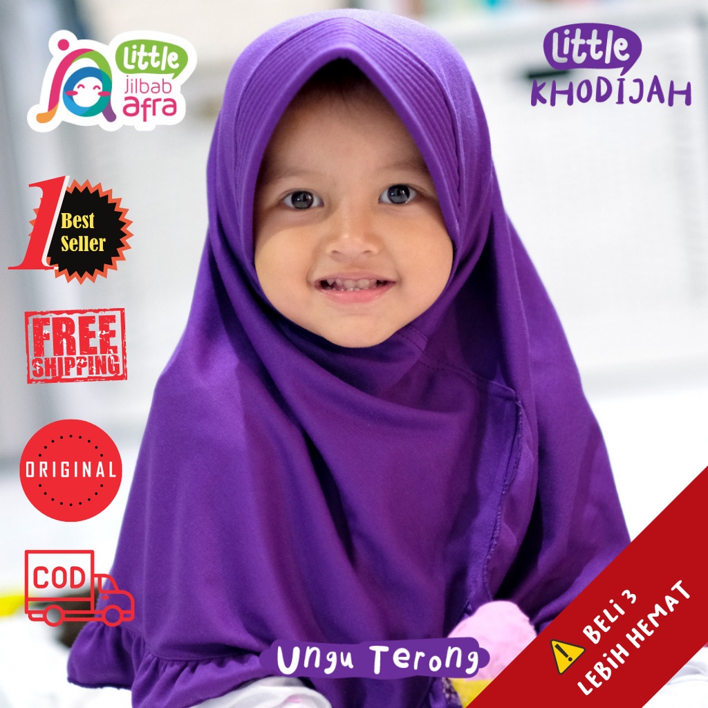 Jilbab Anak Little Khodijah Ungu Terong- Jilbab Arfa - Bergo renda anak Lucu Bahan Kaos