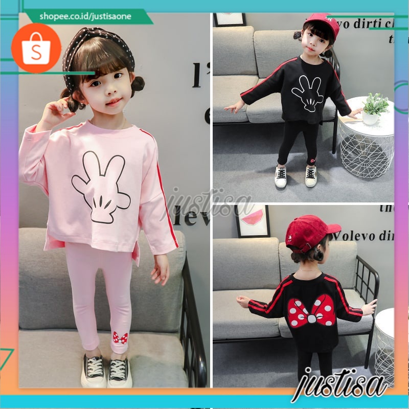 Promo !! Setelan anak cewek lucu / setelan gloves mickey pita ukuran 1-4tahun / Oneset anak trendy