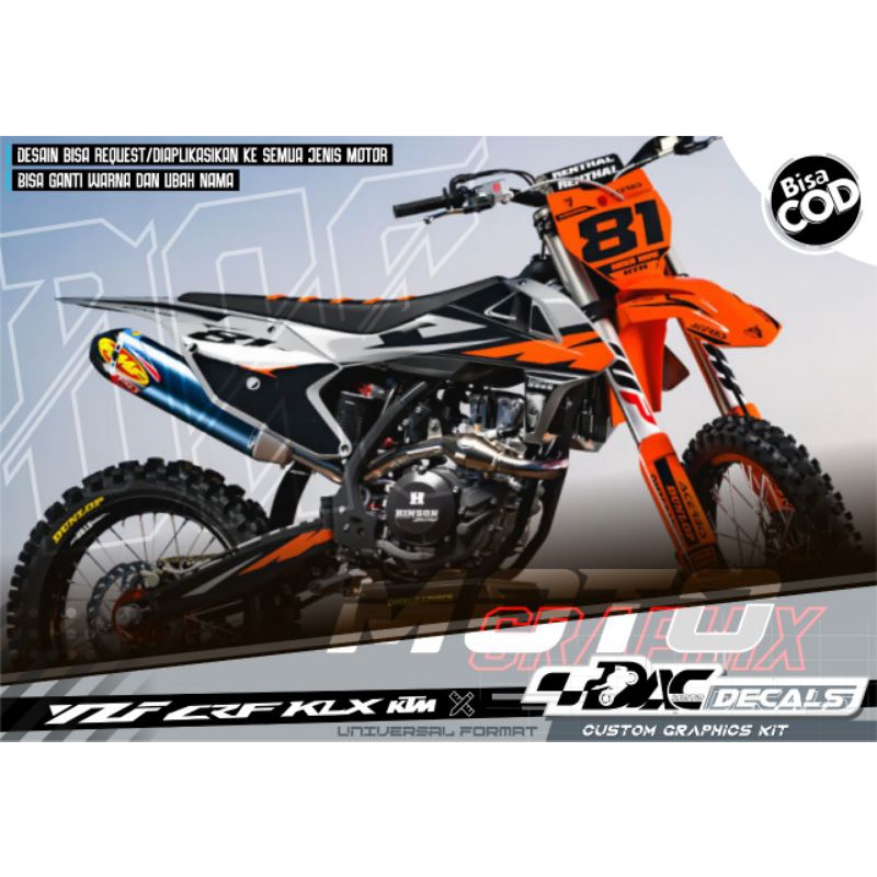 sticker decal cross universal ktm, klx, crf, czf motif black orange 81