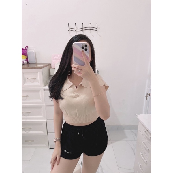 Croptop knit kerah modelano | atasan knit kerah | atasan crop rajut kerah polos | top import | korean fashion wanita | aquarius boutique89