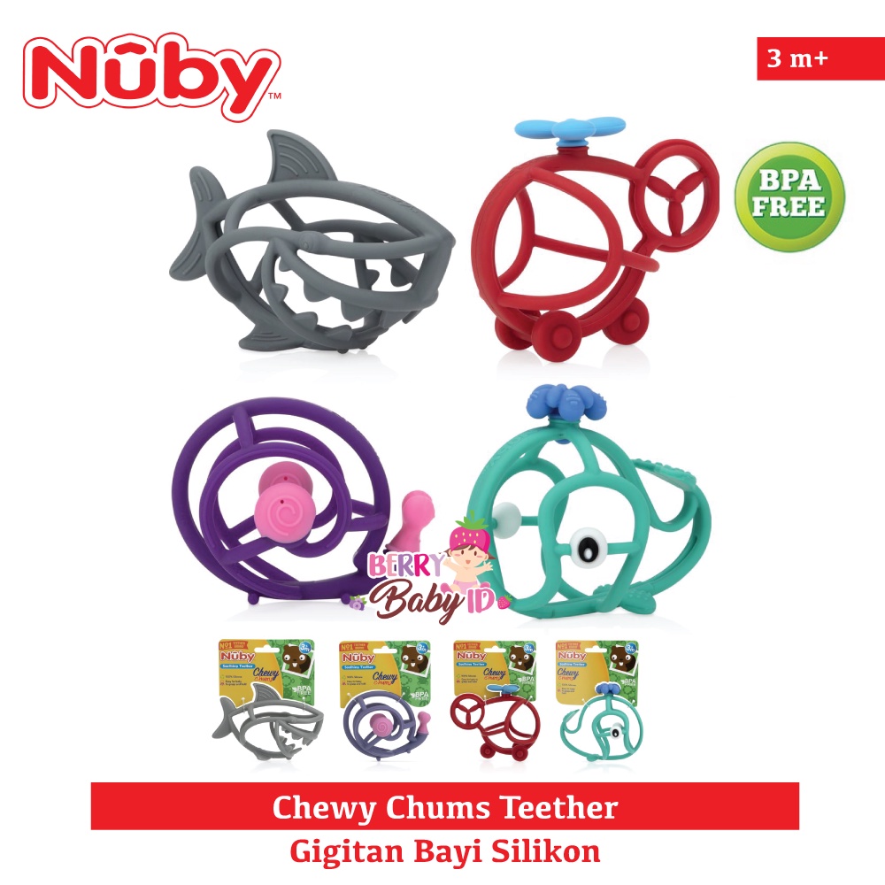 Nuby Chewy Chums Teether Silicone Mainan Gigitan Sensori Bayi Anak 3m+ Berry Mart