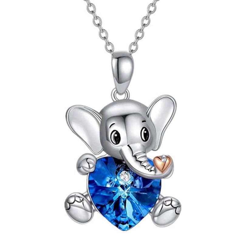 Kalung Liontin Bentuk Gajah Aksen Kristal Warna Biru