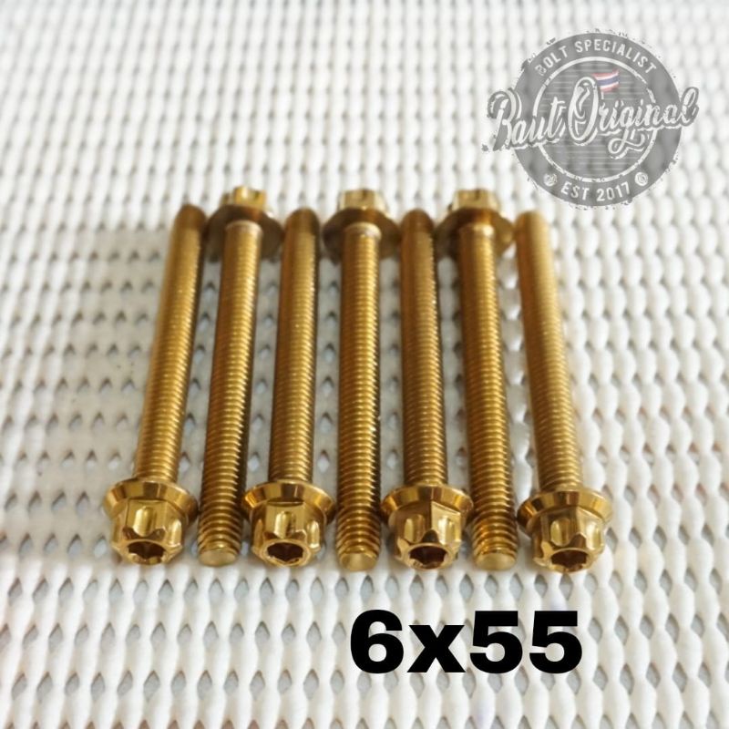 Baut probolt 6x55 gold new model drat 10 panjang 5.5cm Heng thailand