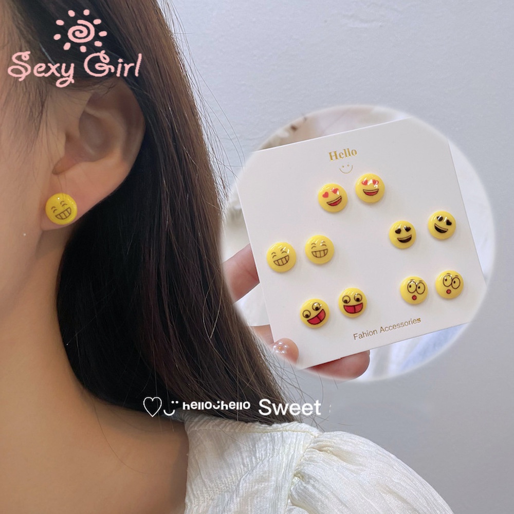 Smiley Face Earrings S925 Silver Needle Funny Cute Cartoon Cute Earrings Girl Heart 2021 New Trend