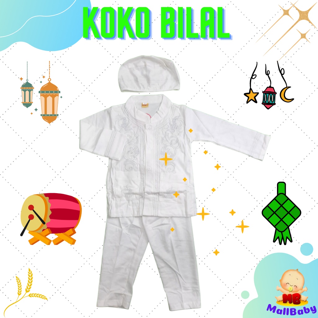 Baju Muslim Bayi Laki Laki koko Bayi Lengan Pendek/Panjang Putih Tulang